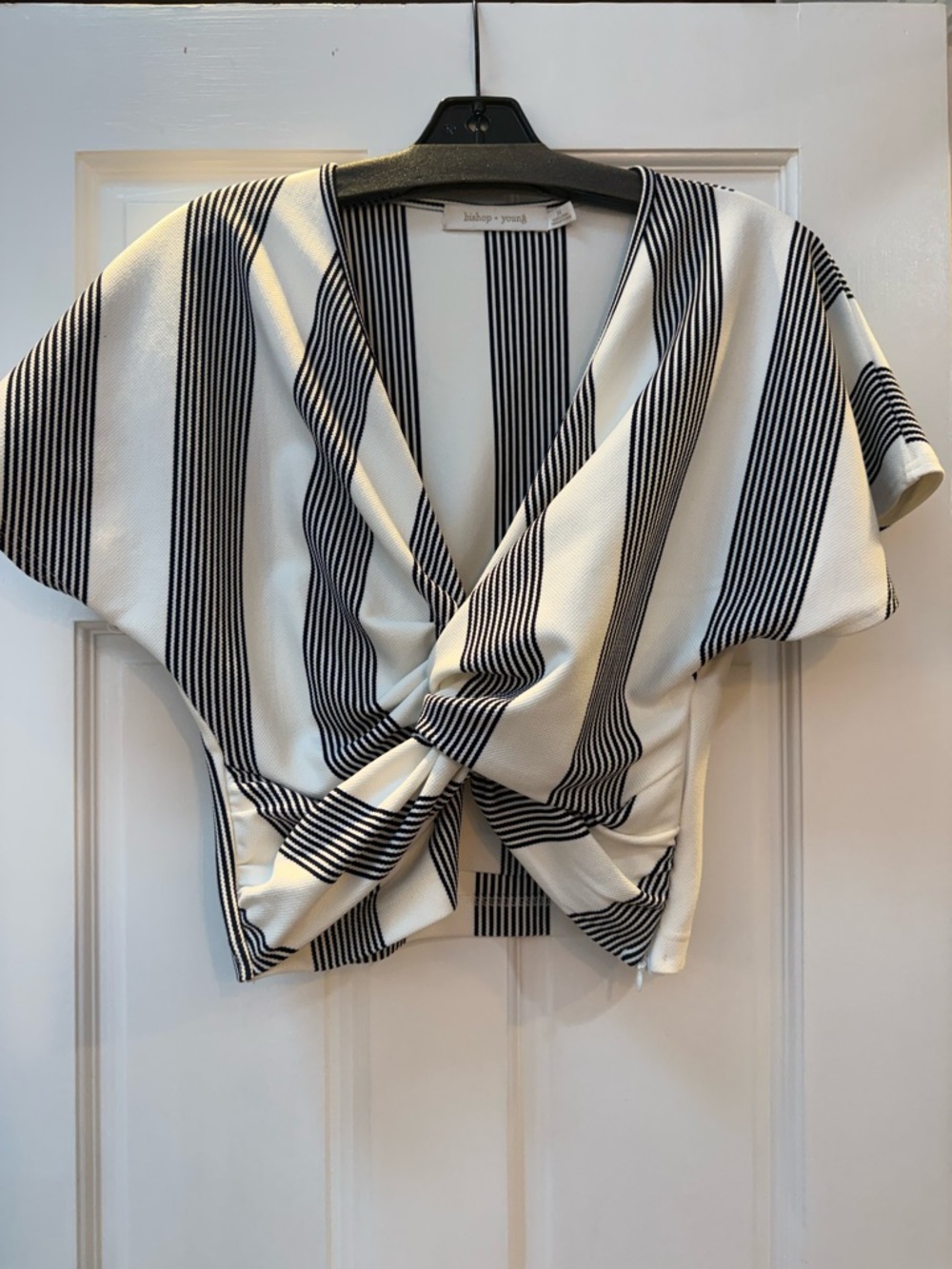 Anthropologie bishop + young Navy & White Striped Twist-Front Top